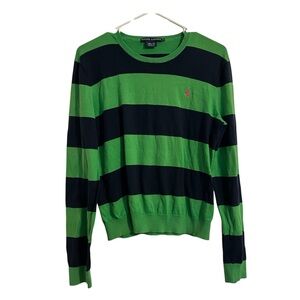 Ralph Lauren 100% Cotton Green Black Striped Crew Neck Long Sleeve Blouse Tiktok